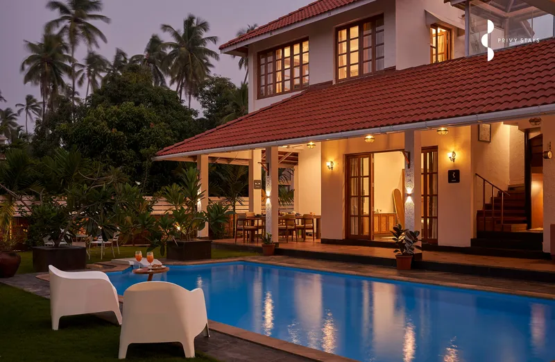 Privy Stays Reset House Villa — private pool and villa at dusk